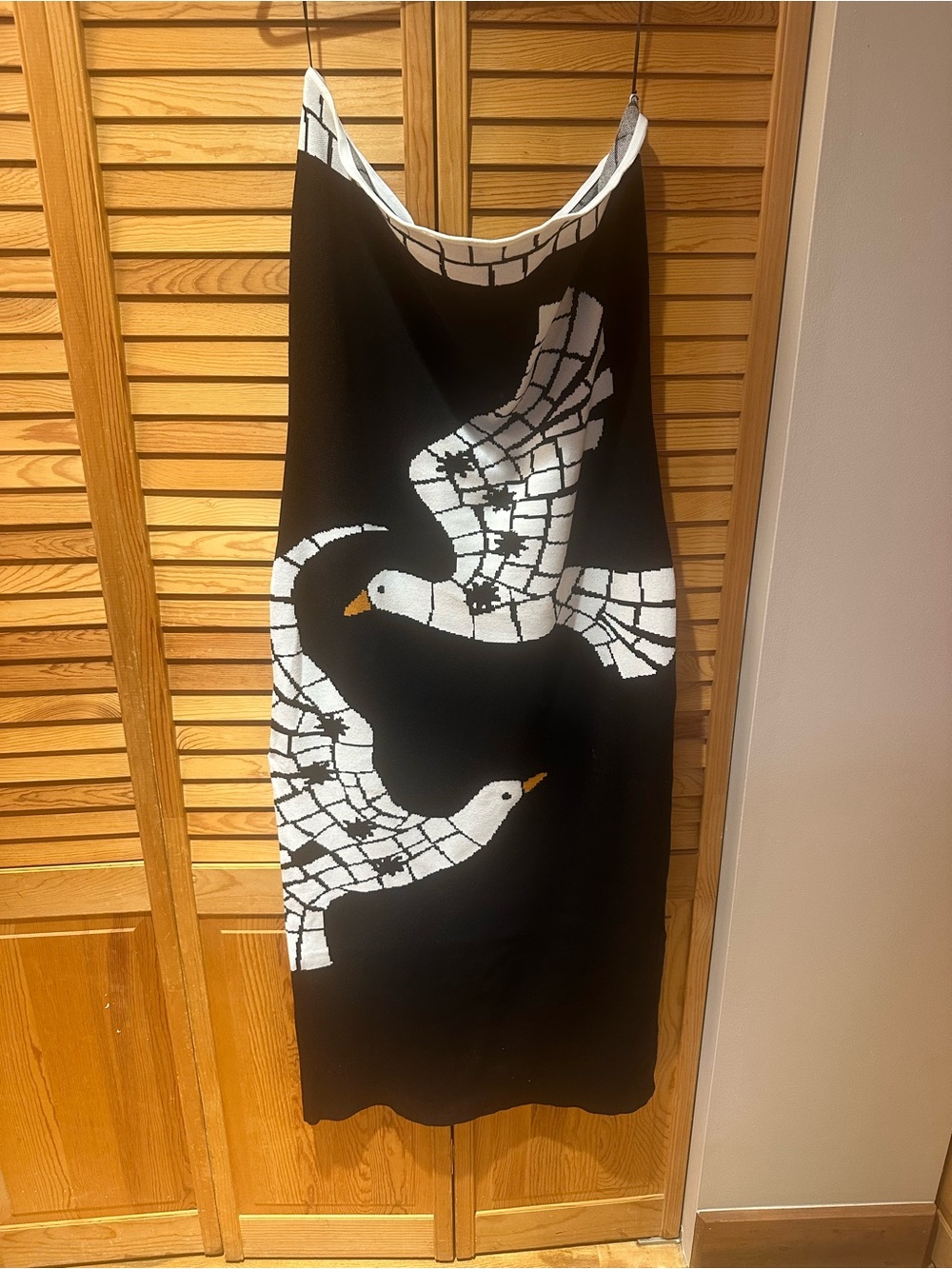 Anthropologie Black Strapless Dress with White Bird Motif